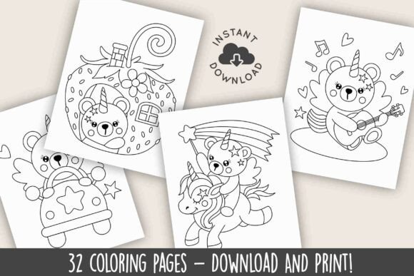 32 Cozy Cute Unicorn Bear Coloring Pages