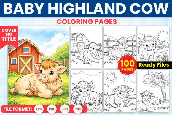 Baby Highland Cow Coloring Book Pages