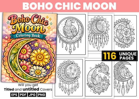 Boho Chic Moon Coloring Pages for Adults