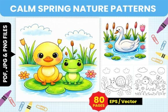 Calm Spring Nature Pattern Coloring Page