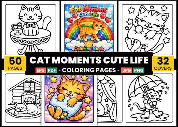 Cat Moments Cute Life Coloring Pages