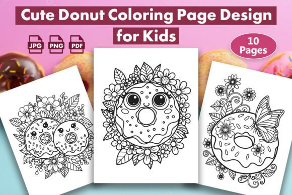 Cute Donut Coloring Page Design for Kids