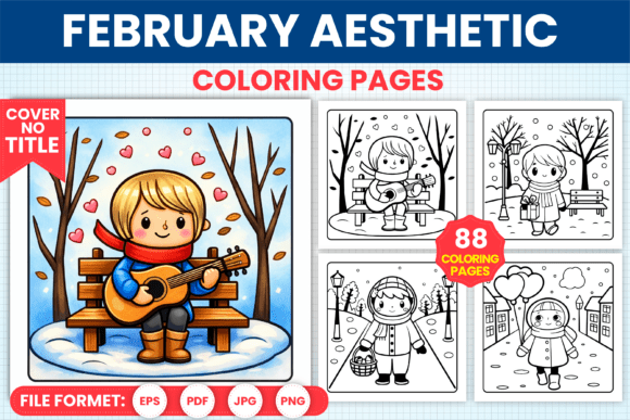 February Aesthetic Coloring Pages
