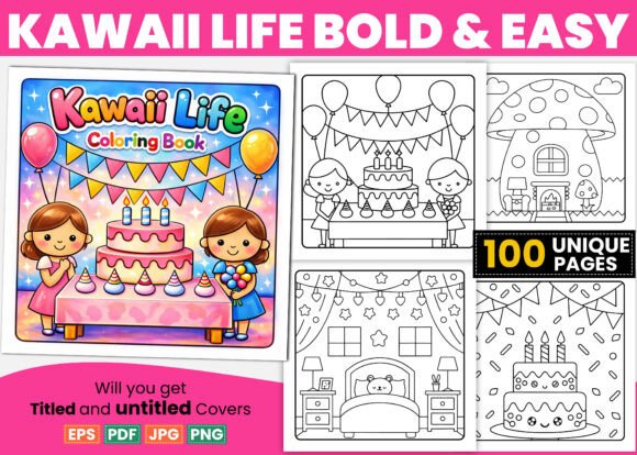 Kawaii Life Bold Easy Coloring Pages