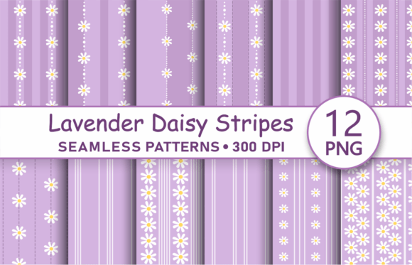 Lavender Daisy Striped Seamless Pattern