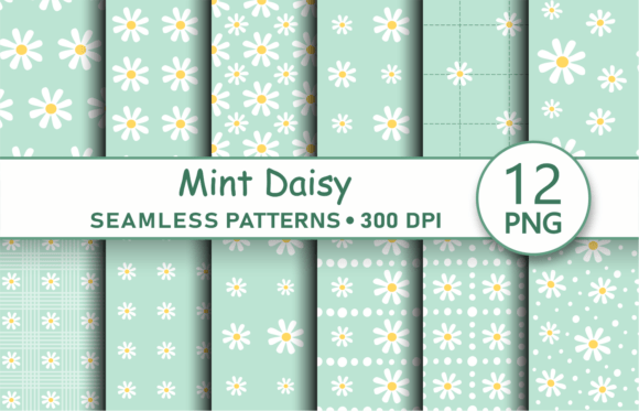 Mint Green Daisy Seamless Pattern Bundle