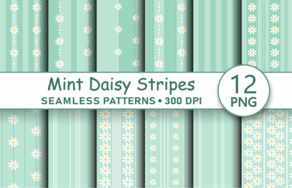 Mint Green Daisy Striped Seamless Png
