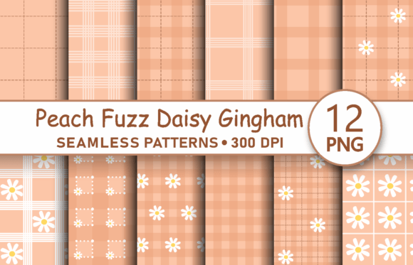 Peach Fuzz Daisy Gingham Pattern Bundle