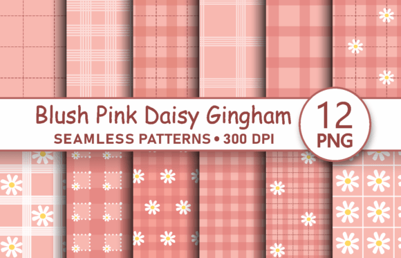 Pink Daisy Gingham Seamless Pattern PNG