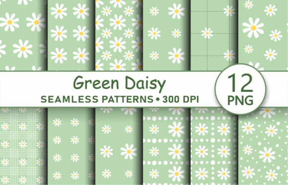 Sage Green Daisy Seamless Pattern Png