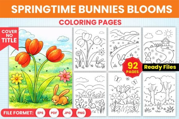 Springtime Bunnies Blooms Coloring Pages